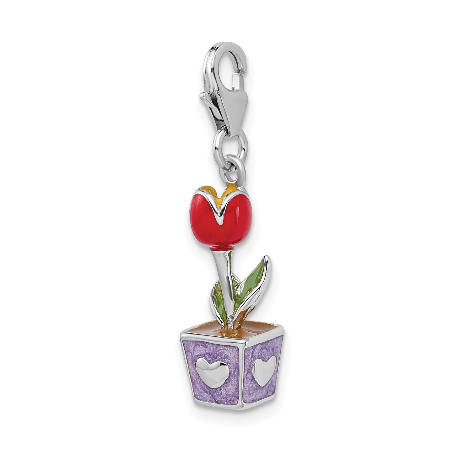 Sterling Silver Enameled Tulip Lobster Clasp Charm
