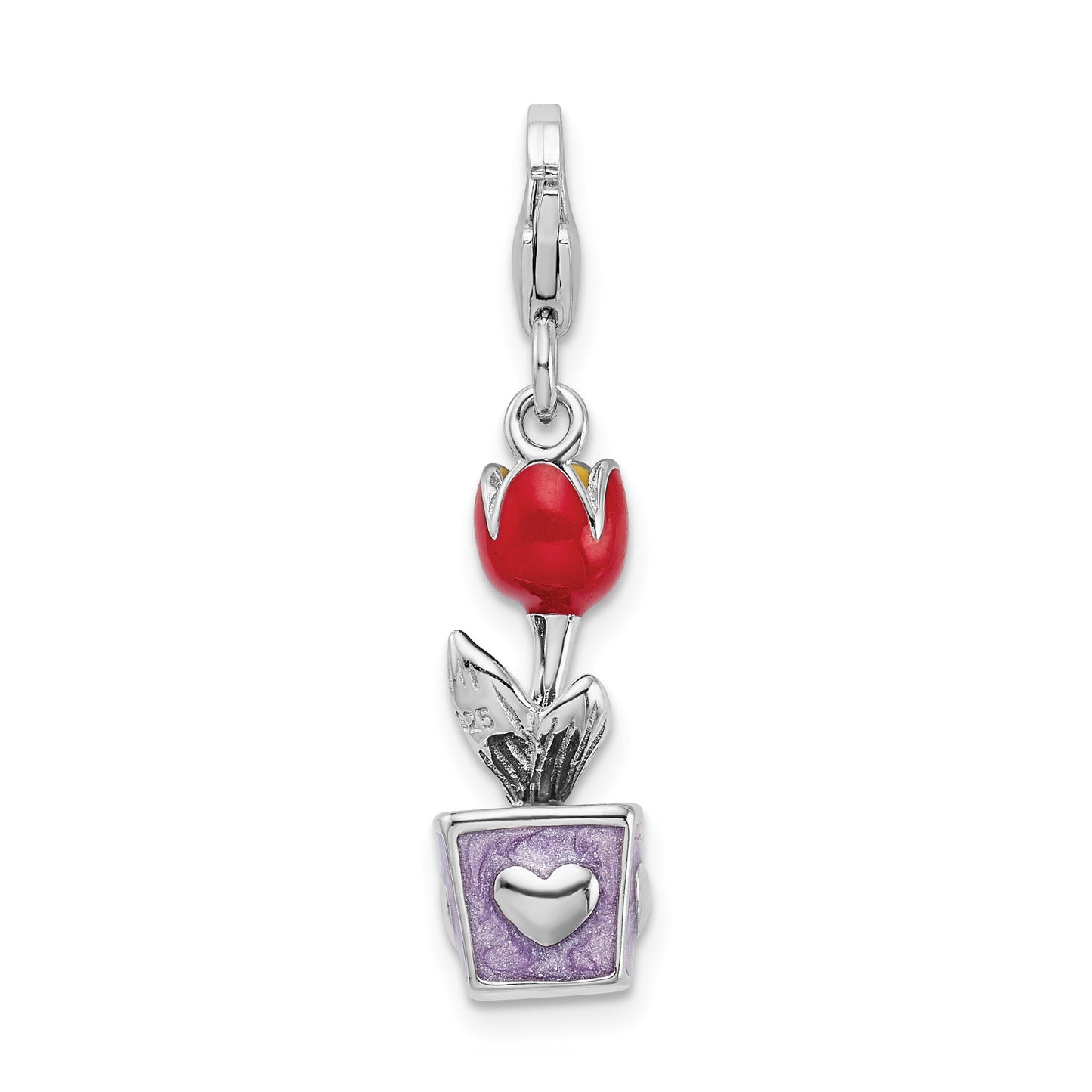 Sterling Silver Enameled Tulip Lobster Clasp Charm