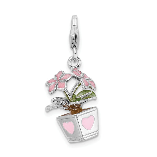 Sterling Silver Enameled Flower Lobster Clasp Charm