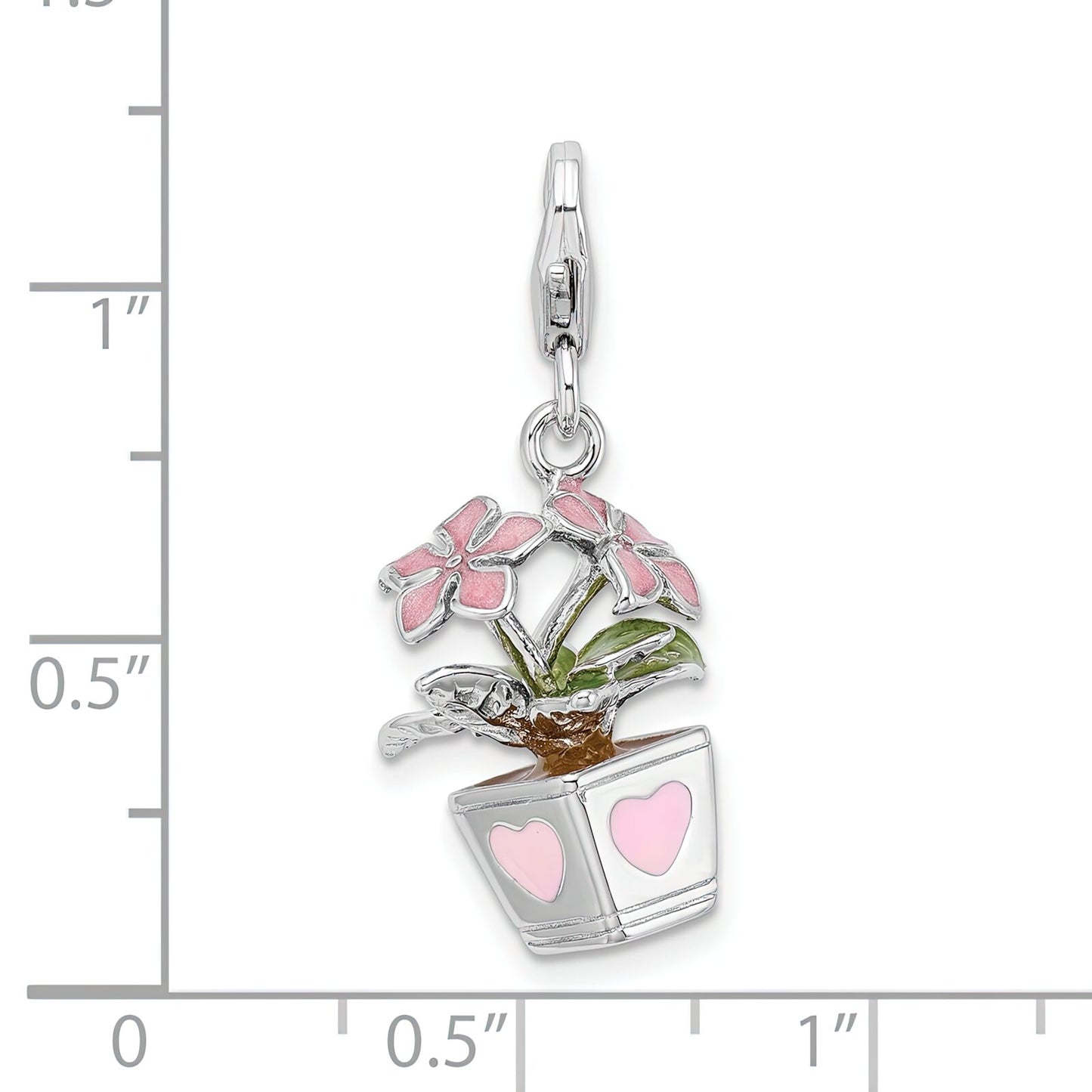 Sterling Silver Enameled Flower Lobster Clasp Charm