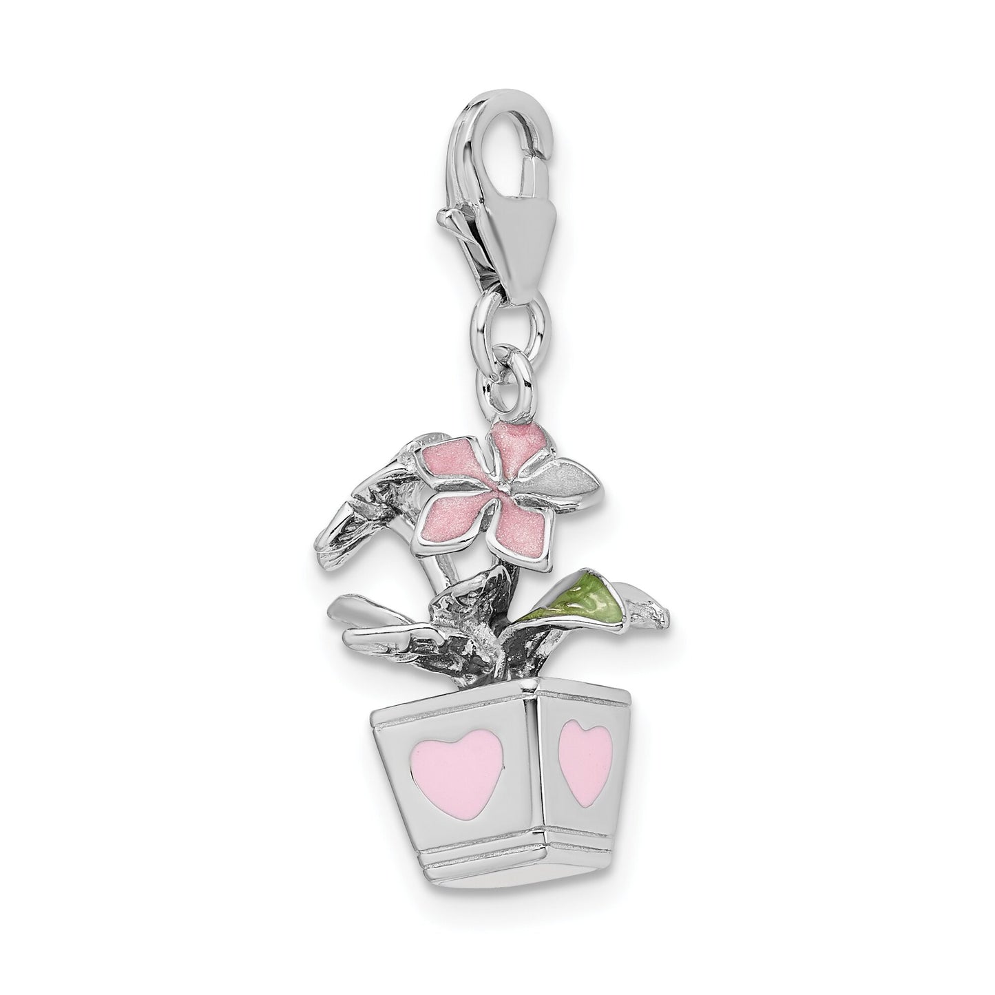 Sterling Silver Enameled Flower Lobster Clasp Charm