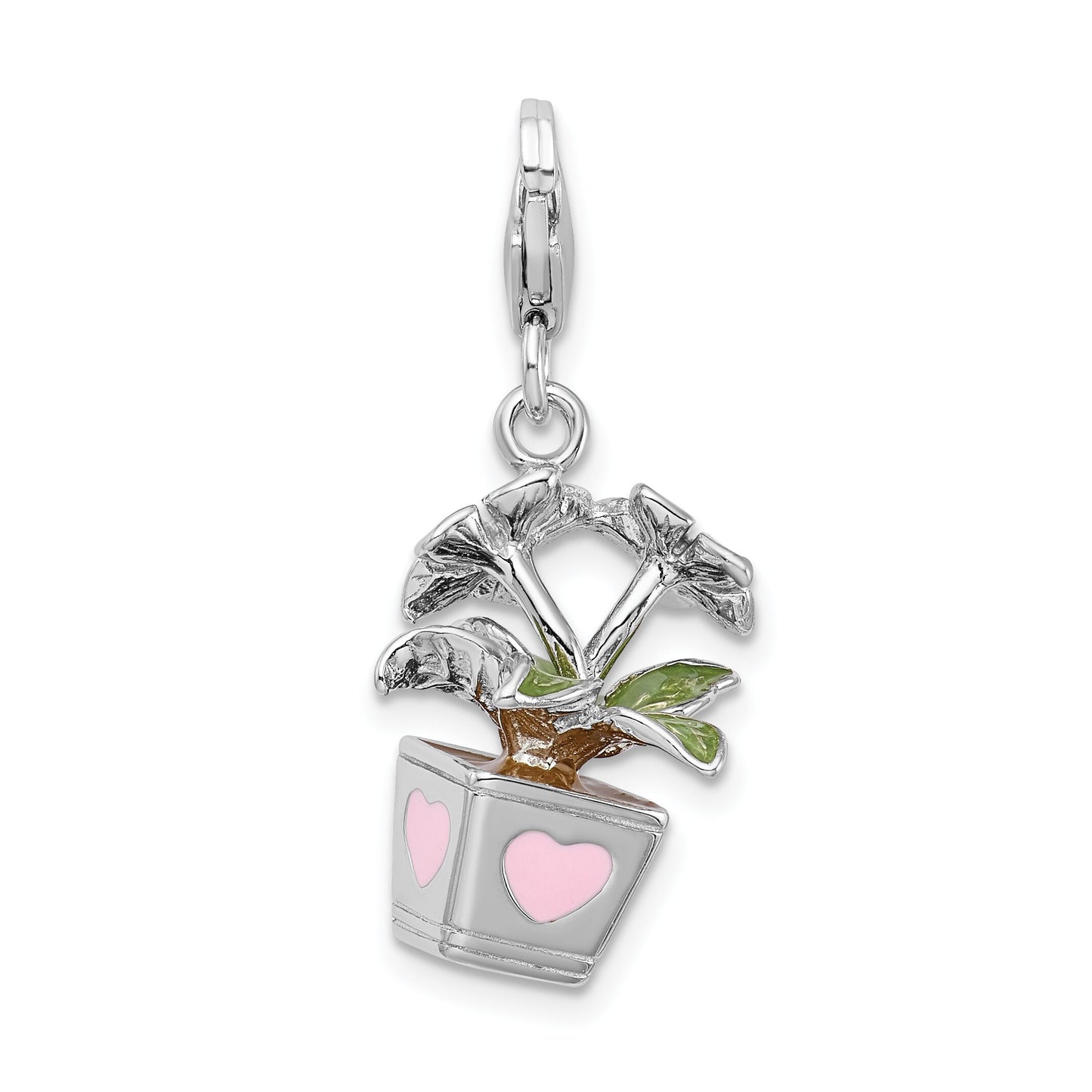 Sterling Silver Enameled Flower Lobster Clasp Charm