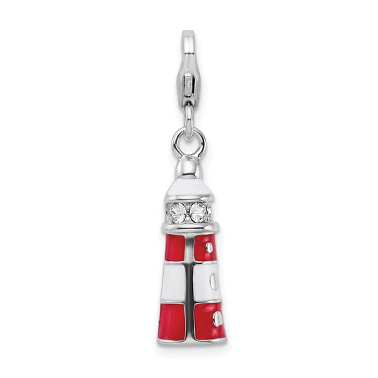 Sterling Silver Lighthouse Charm Made With Swarovski Crystals