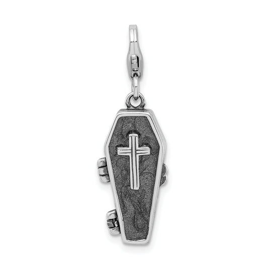 Sterling Silver Skeleton in Casket Lobster Clasp Charm