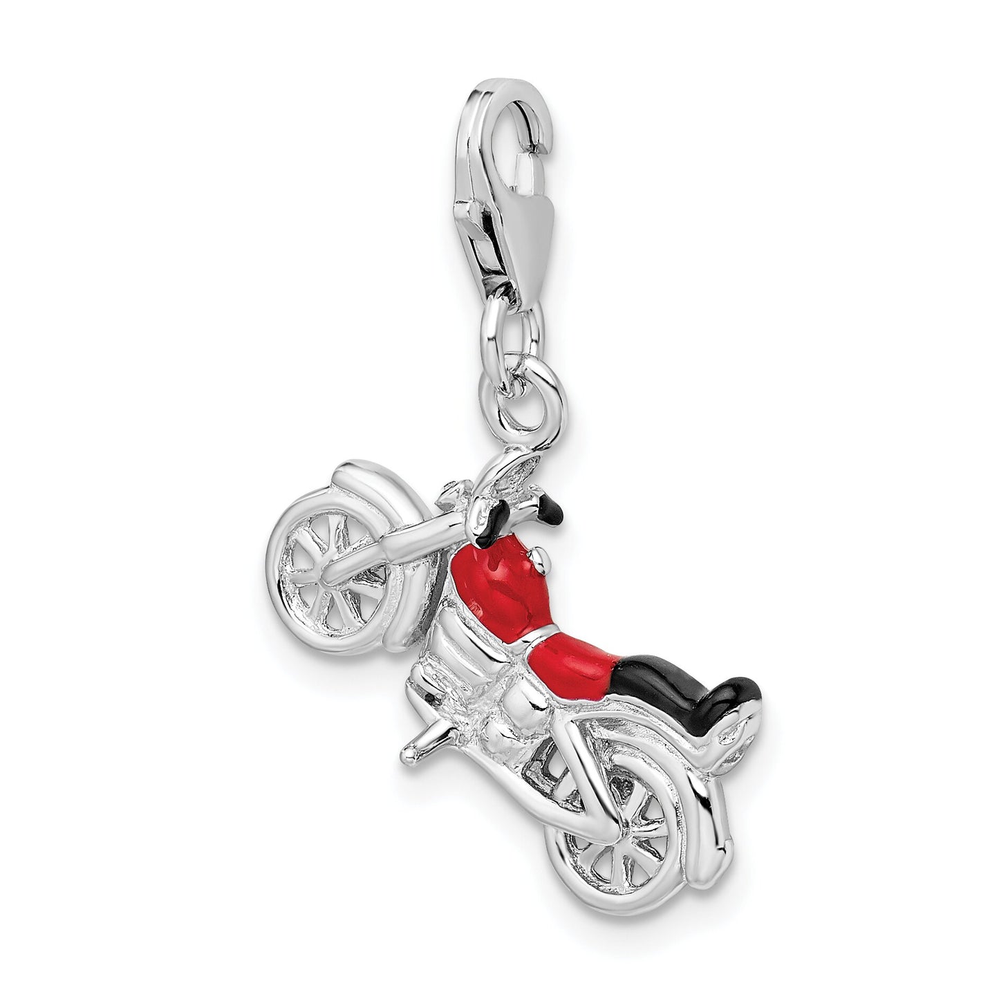 Sterling Silver Enameled Motorcycle Lobster Clasp Charm