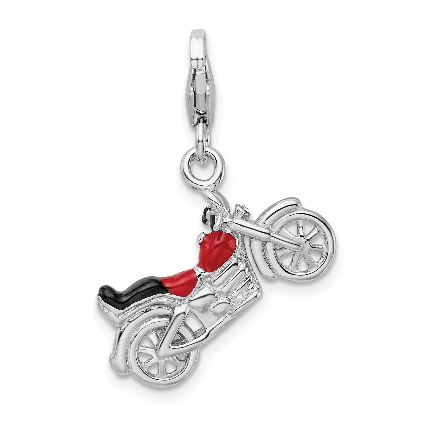 Sterling Silver Enameled Motorcycle Lobster Clasp Charm