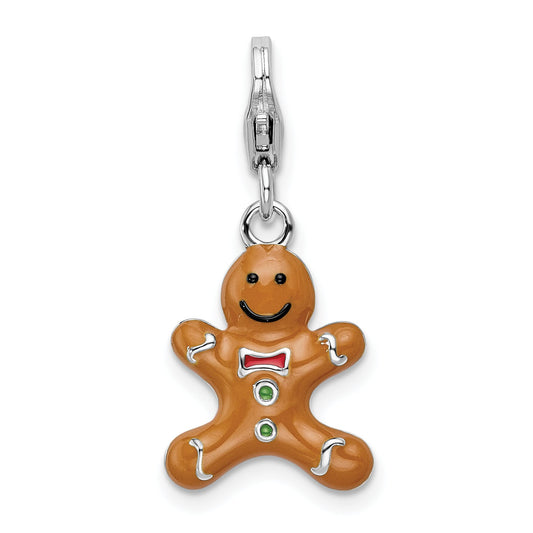 Ster Silver Enameled Gingerbread Man Lobster Clasp Charm