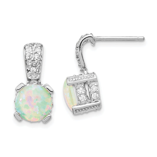 Sterling Silver Rhodium Plated CZ & Opal Earrings