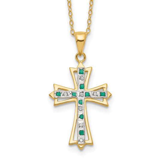Ster Silver Gold Plated IJ| Diamond & Emerald Cross Pendant