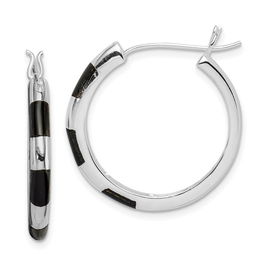 Sterling Silver Onyx Hoop Earrings Ear Jewelry
