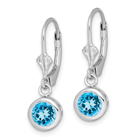 Sterling Silver 6mm Round Blue Topaz Leverback Earrings