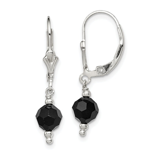 Sterling Silver Black Crystal Leverback Earrings