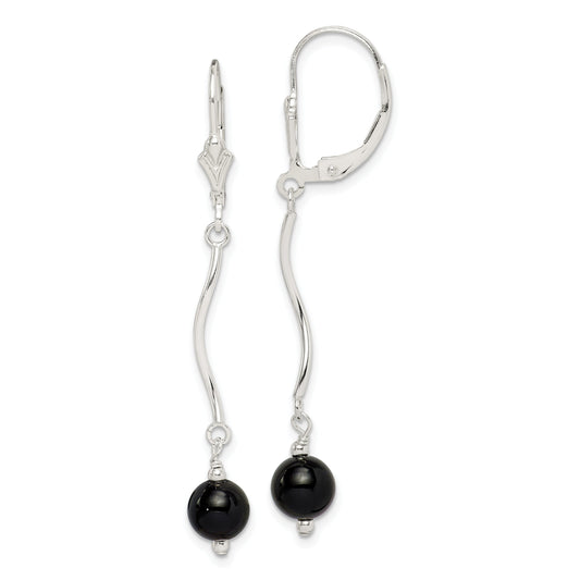 Sterling Silver Onyx Leverback Earrings Jewelry