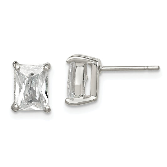 Sterling Silver Emerald Cut CZ Stud Earrings Jewelry