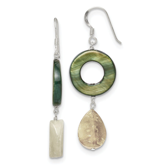 Sterling Silver Mother of Pearl & Jade Dangle Earrings