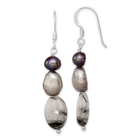 Sterling Silver Tourmaline & Quartz Dangle Earrings