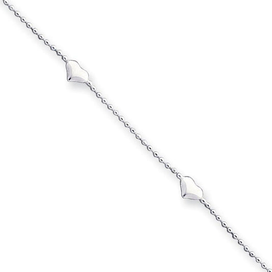 Sterling Silver Adjustable Heart Anklet Jewelry 10"