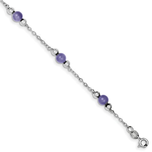 Sterling Silver Beaded Lavender Jade Anklet 9"
