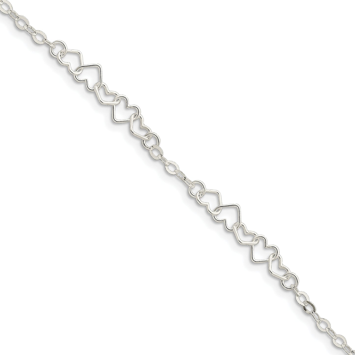 Sterling Silver Fancy Heart Link Anklet Jewelry