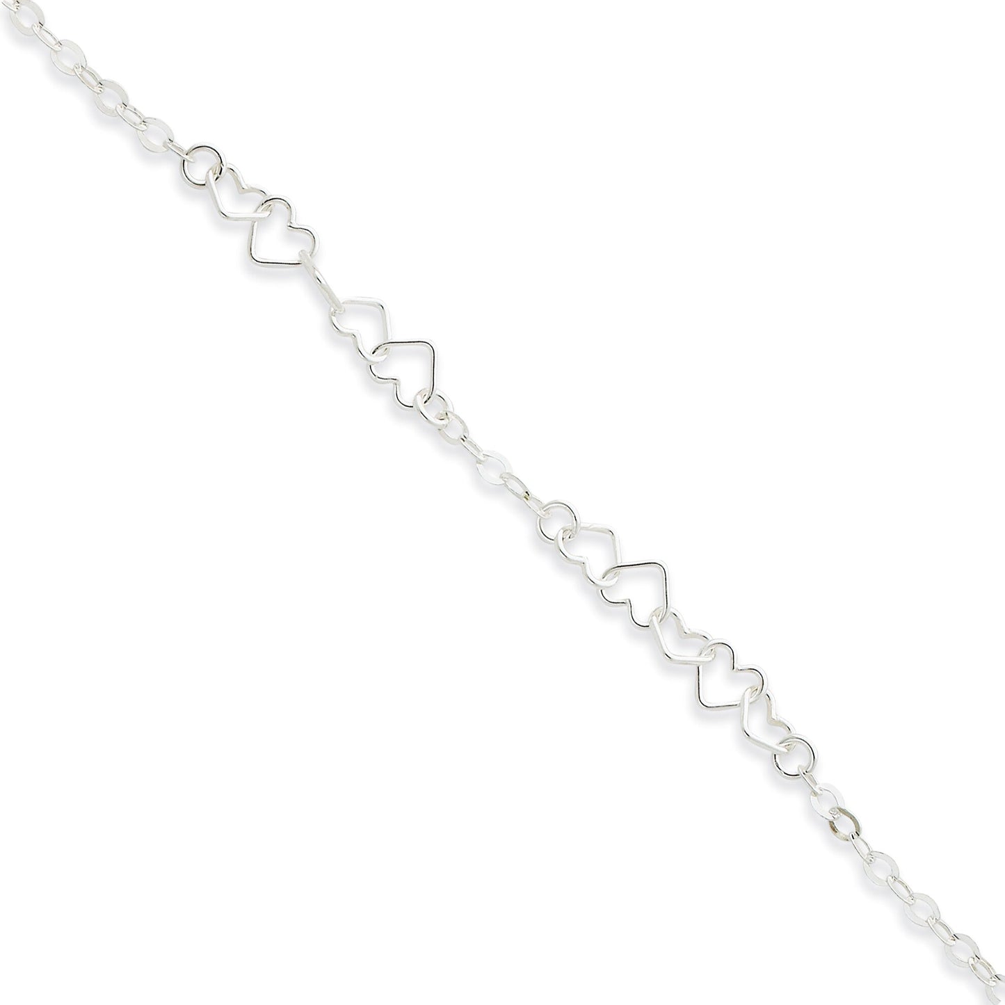 Sterling Silver Fancy Heart Link Anklet Jewelry