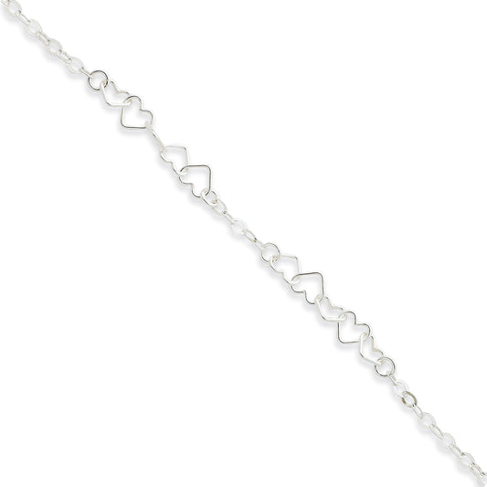 Sterling Silver Fancy Heart Link Anklet Jewelry