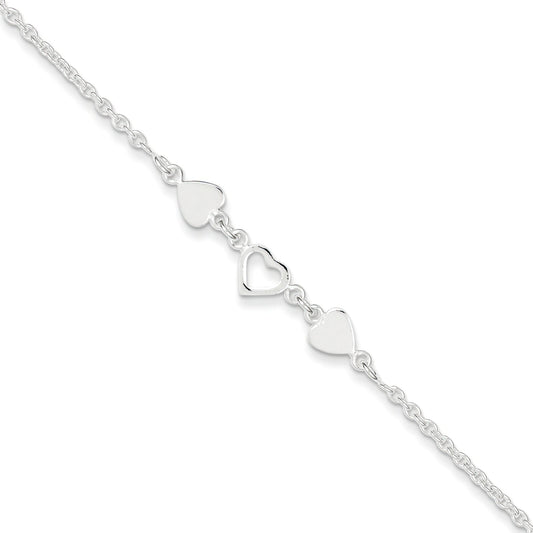 Sterling Silver Heart Anklet Chain Jewelry 9"