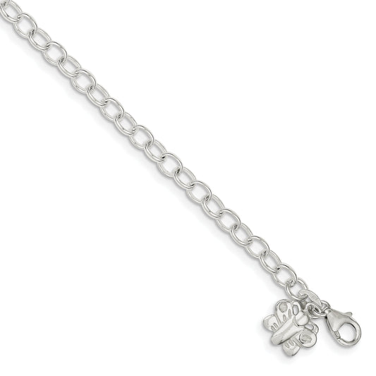 Sterling Silver Butterfly Oval Rolo Chain Anklet 10"