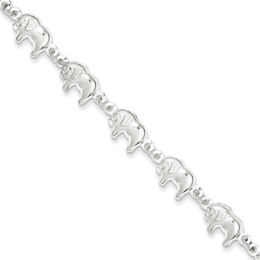 Sterling Silver Elephant Fancy Link Bracelet 7"