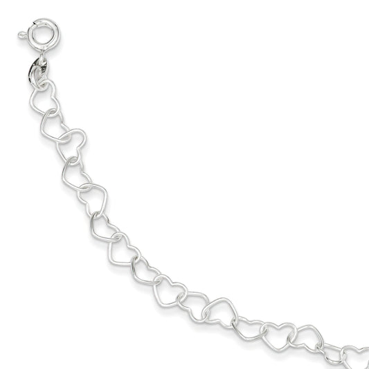 Sterling Silver Heart Fancy Link Bracelet