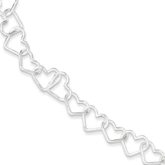 Sterling Silver Heart Fancy Link Bracelet