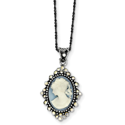 Sterling Silver Crystal & Plastic Cameo Pendant