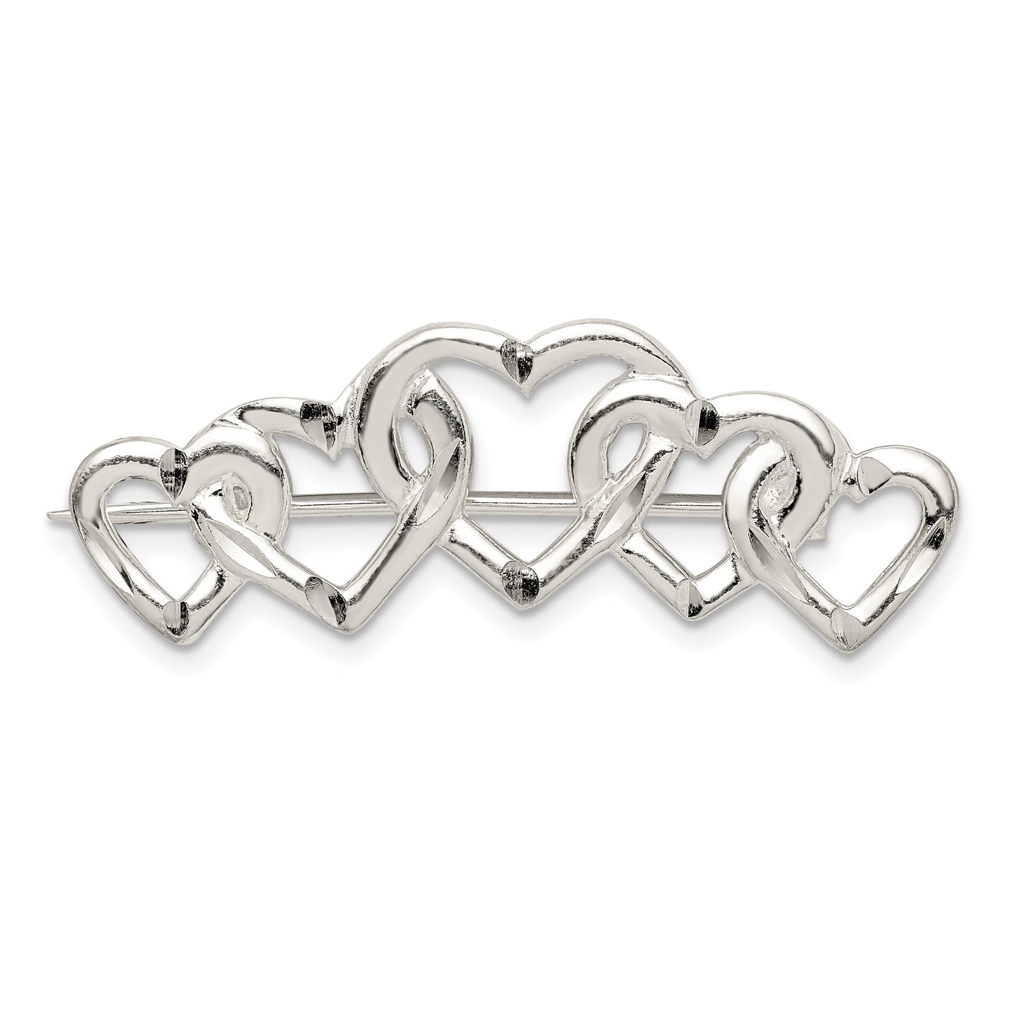 Sterling Silver Five Hearts Pin Brooch Love Jewelry