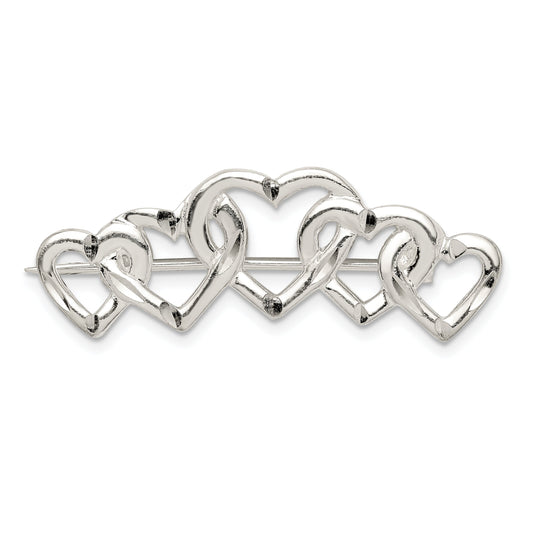 Sterling Silver Five Hearts Pin Brooch Love Jewelry