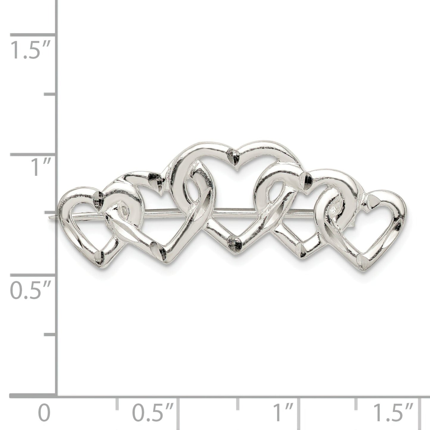 Sterling Silver Five Hearts Pin Brooch Love Jewelry