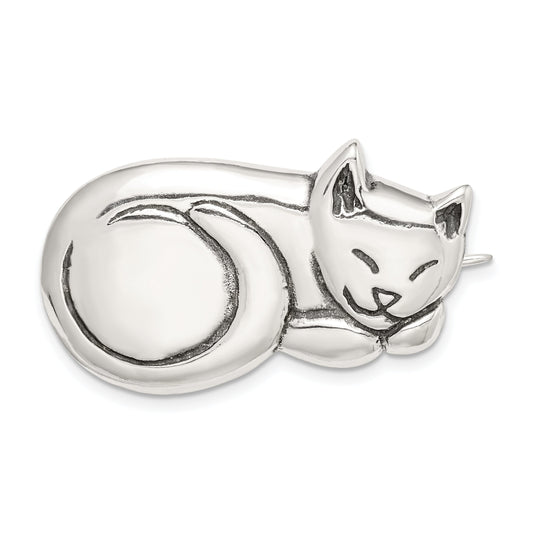 Sterling Silver Sleeping Cat Pin