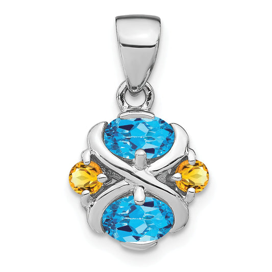 Sterling Silver Blue Topaz & Citrine Pendant