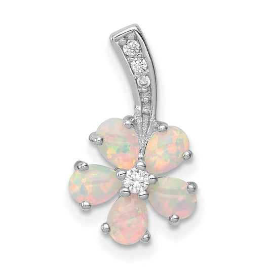 Sterling Silver Created Opal Flower Pendant