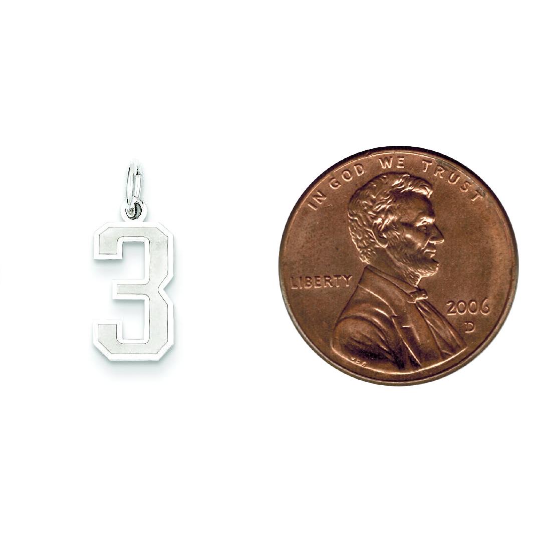 Sterling Silver Small Satin Number 3 Charm