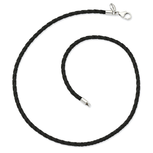 St Silver Black Leather Bead Necklace  19"