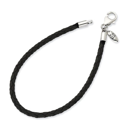 SimStars Reflections Sterling Silver Black Leather Bead Bracelet 8 1/4"