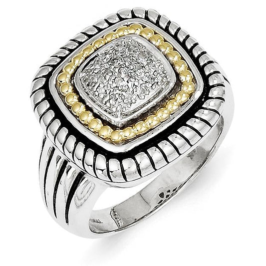 Town & Country Sterling Silver & 14K Gold .125cttw Diamond Ring Size 8