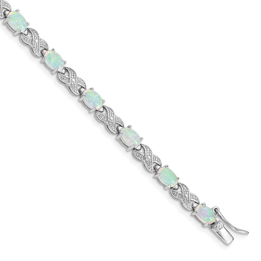 Sterling Silver Lab Created Opal & Diamond Bracelet 7"
