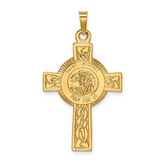 14K Gold Cross St. Michael Medal Pendant