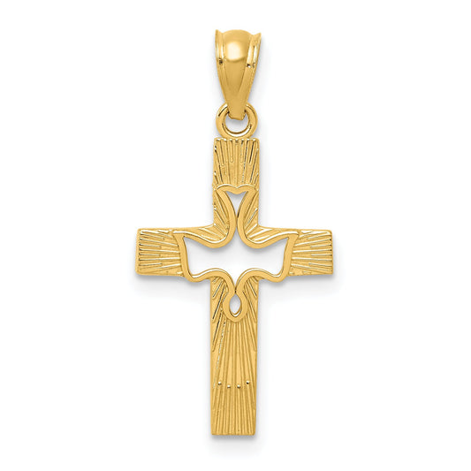 14K Gold Dove Cross Pendant