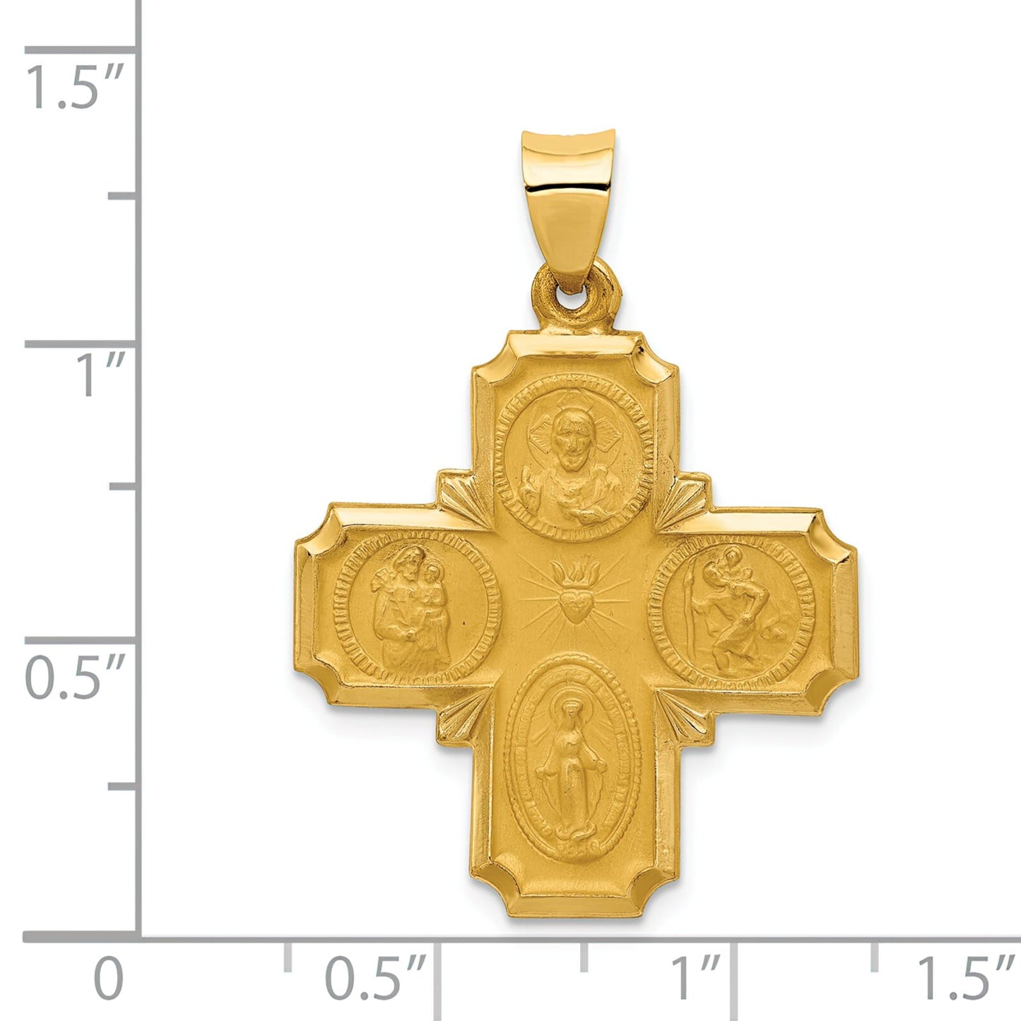 14K Gold Four Way Medal Charm Cruciform Cross Jewelry