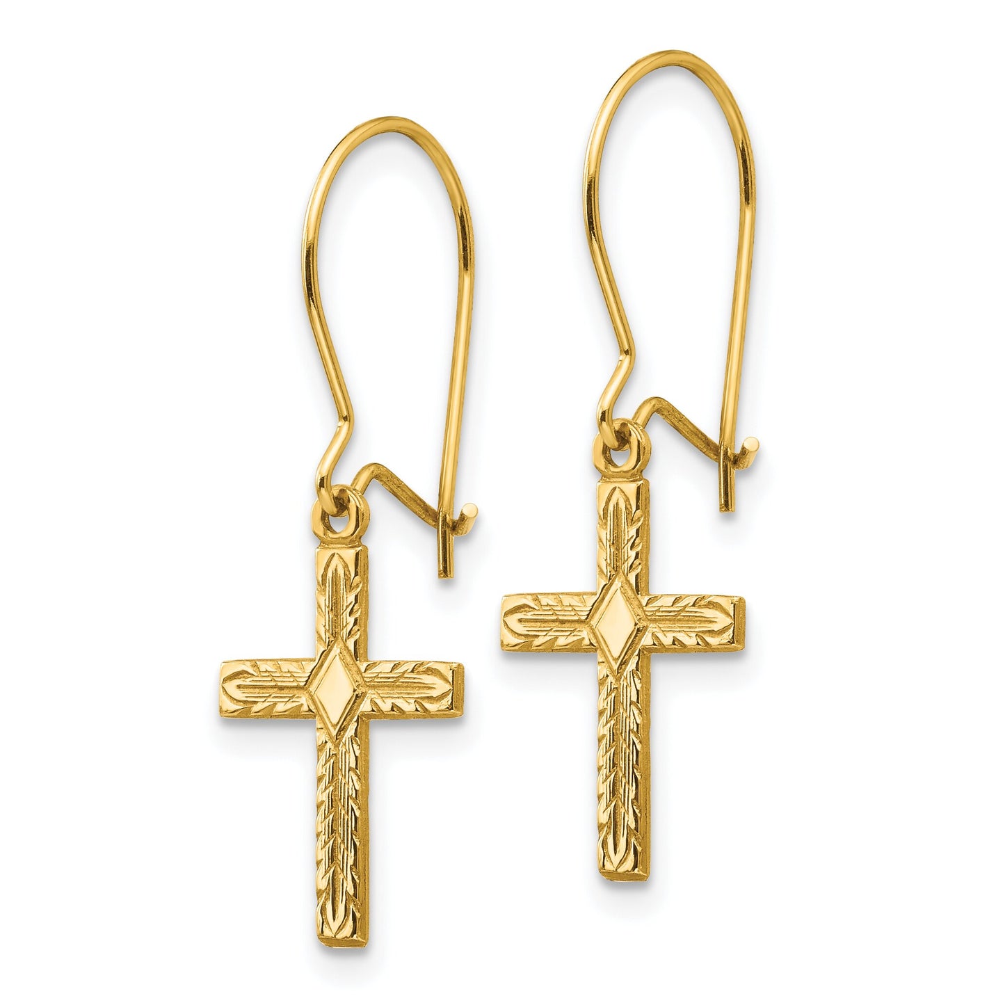 14K Gold Kidney Wire Cross Earrings