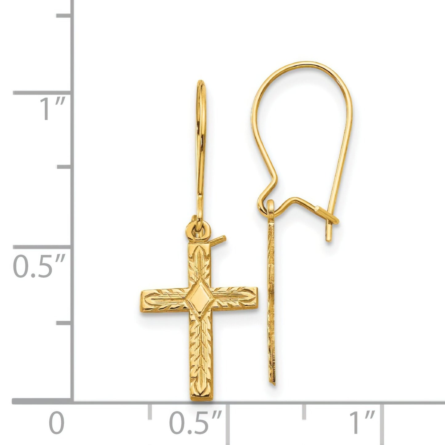 14K Gold Kidney Wire Cross Earrings