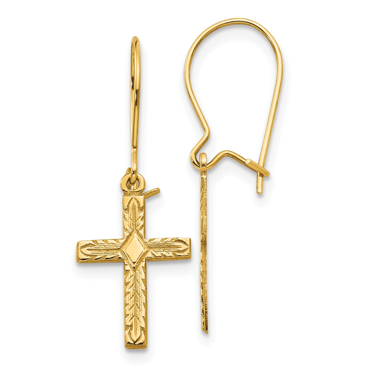14K Gold Kidney Wire Cross Earrings