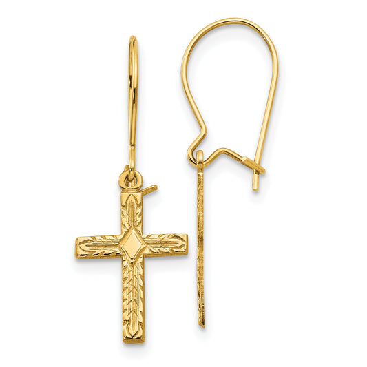 14K Gold Kidney Wire Cross Earrings