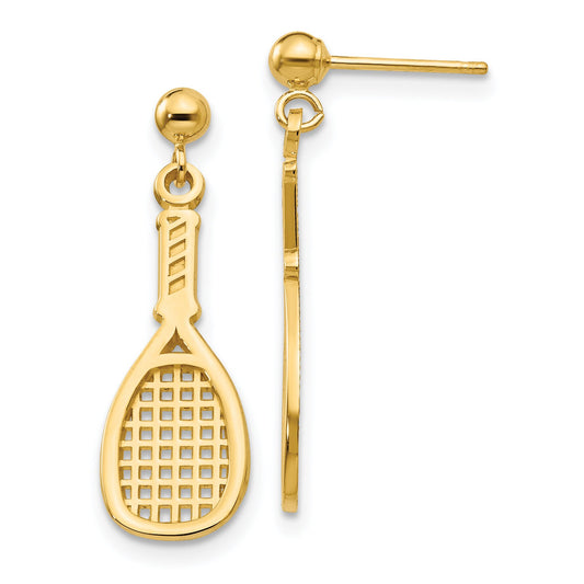 14K Gold Tennis Racquet Dangle Earrings